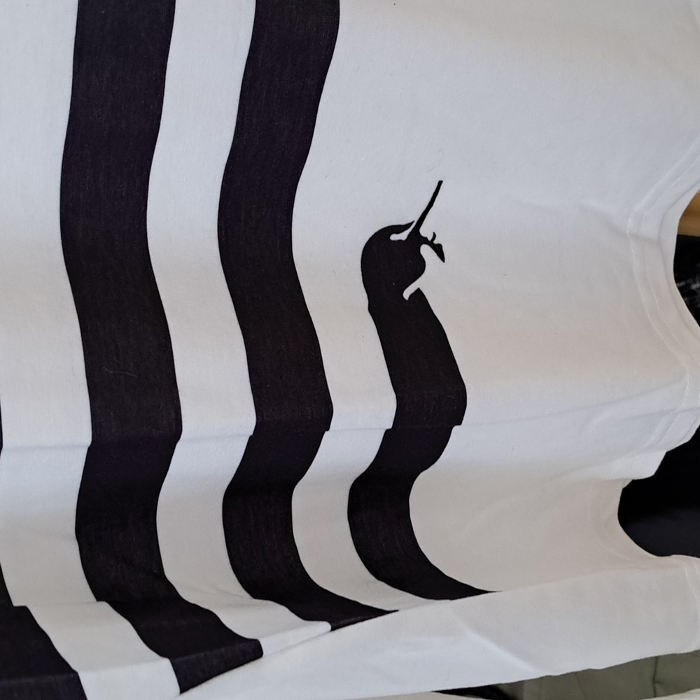 White Long-Sleeve Tee with Black Dachshund Stripe Design Ptp 21" - Picture 3 of 5